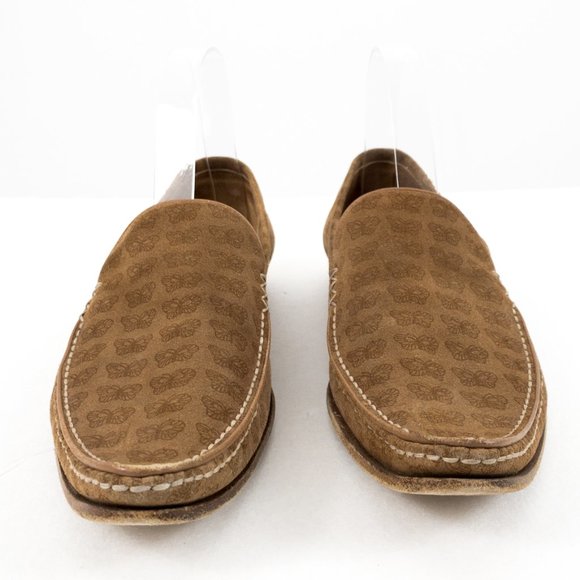 Vintage Bottega Veneta 8 Suede Butterfly Logo Loafers Tan - Picture 4 of 13
